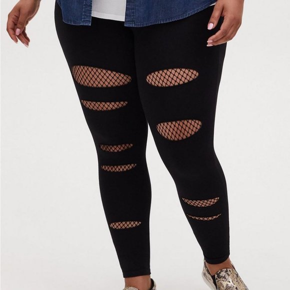 ❤NWT VINTAGE TORRID DESTRUCTED LEGGING - FISHNET MESH BACK SPLIT -  PLUS SIZE - Picture 3 of 10